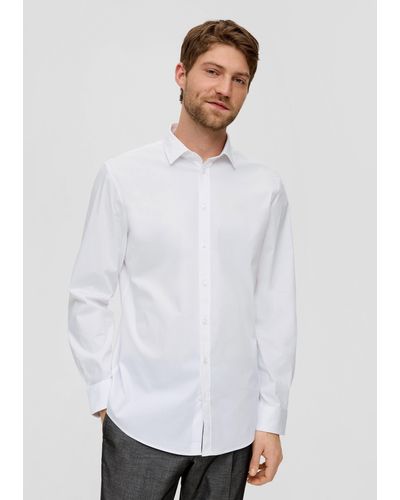 S.oliver Langarmhemd Elastisches Anzughemd mit Webstruktur Blende - Weiß