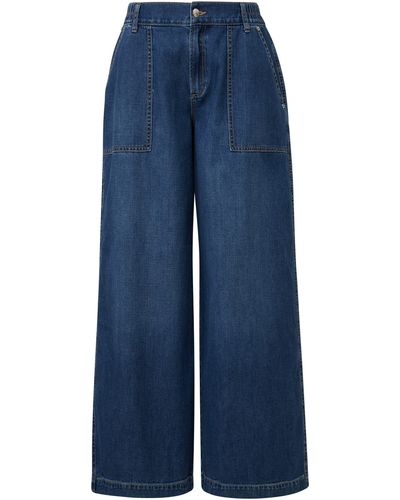 QS Stoffhose Jeans Catie / Mid Rise / Wide Leg / mit Elastikbund - Blau