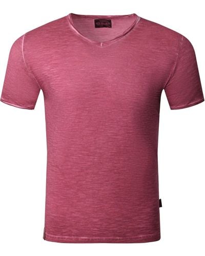 Reslad T- -Ausschnitt verwaschen Optik (1-tlg) V-Neck Vintage Style Männer Shirt - Pink
