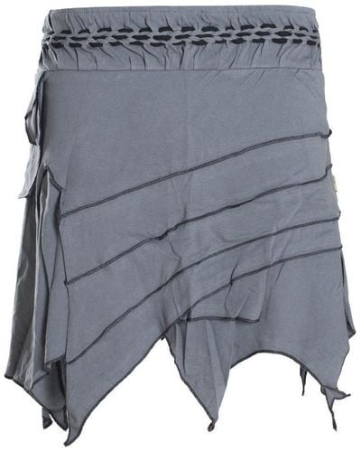 Vishes Zipfelrock Elfenrock Patchwork Asymmetrisch Tasche Hippie, Ethno, Goa Style - Grau