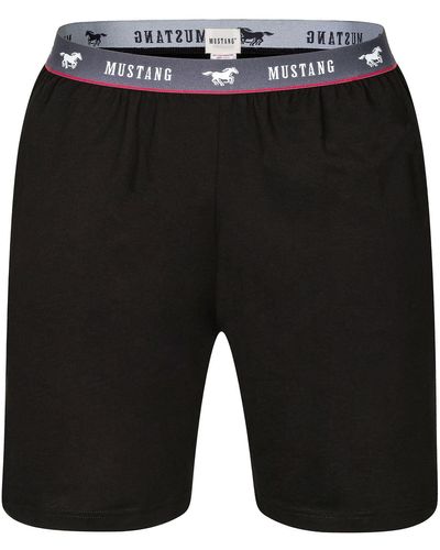 Mustang Shorts Bermuda Kurze Hose Sommerhose Freitzeithose roter Kontraststreifen und branding - Schwarz