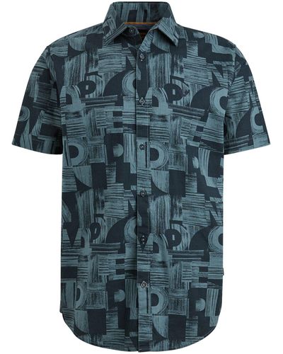 PME LEGEND Langarmhemd Short Sleeve Shirt Print on Ctn Sl - Blau