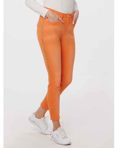 Sarah Kern Slim-fit-Jeans Coloured Denim Körpernah mit Schmuck- Spiegelnieten - Orange