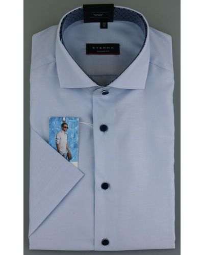 Eterna Klassische Bluse MODERN Kurzarm Hemd Cool Fit hellblau 3340-10-C15V