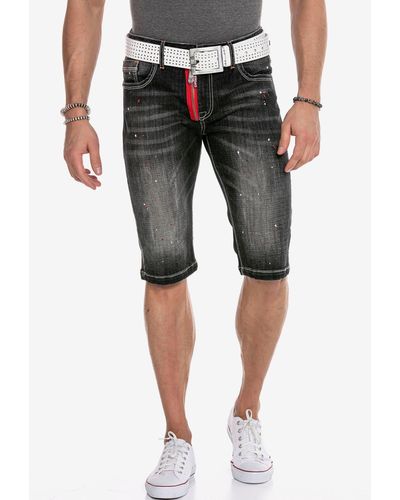 Cipo & Baxx Shorts mit trendigen Farbklecksen - Grau