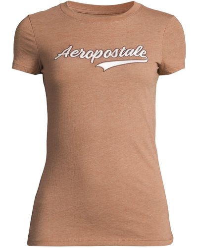 Aéropostale T-Shirt JKI SCRIPT TAIL (1-tlg) Stickerei - Braun