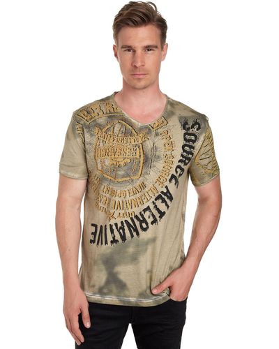 Rusty Neal T-Shirt mit Strasssteinen und Frontprint - Braun