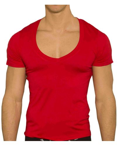 Kefali Cologne Deep Neck T-Shirt, mit tiefem V-Ausschnitt Rot, KC1040