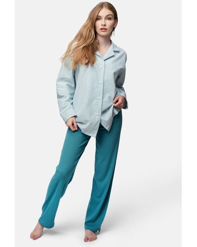 greenjama Pyjamaoberteil aus weichem Flanell, Bio Baumwolle, GOTS-zertifiziert - Blau