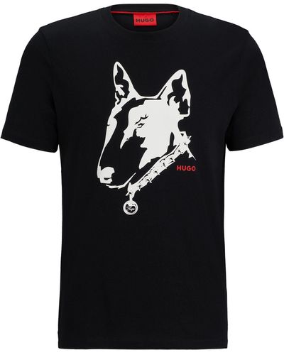 HUGO T-Shirt Dammock mit Hunde-Artwork (1-tlg) - Schwarz