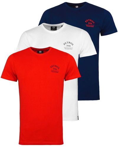Petrol Industries Shirt T-Shirts im Pack mit O-Neck und Logo (3-tlg) - Rot