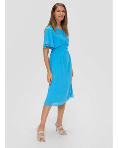 S.oliver Minikleid Chiffon-Kleid mit elastischem Bund Raffung - Blau