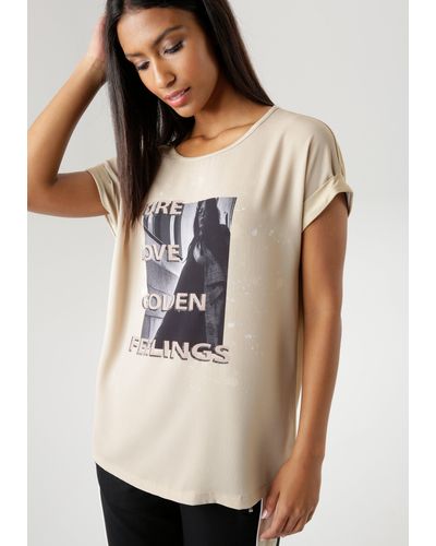 Aniston SELECTED Shirtbluse mit Fotoprint und Glitzersteinen - Natur
