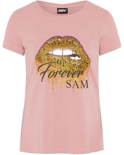 Uncle Sam Shirt mit Glitter-Lips-Print - Pink