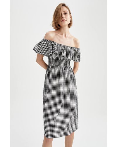 Defacto Off-Shoulder-Kleid ELASTIC WAIST DRESS - Grau