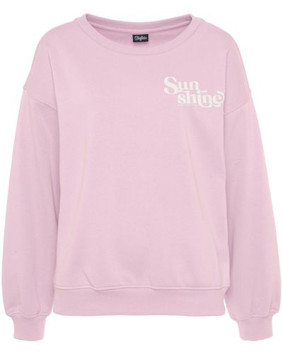Buffalo Sweatshirt mit Rippbündchen und Sunshine Druck, Loungeanzug - Pink