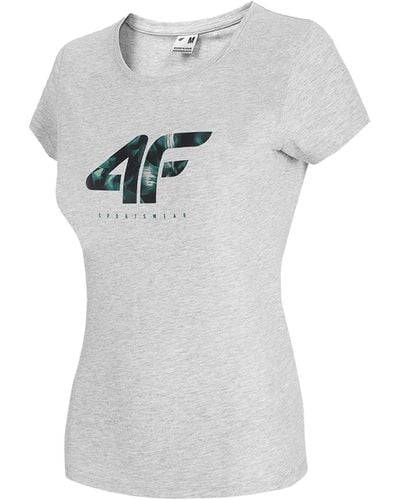 4F T-Shirt Regular Fit mit großem Logo - Grau