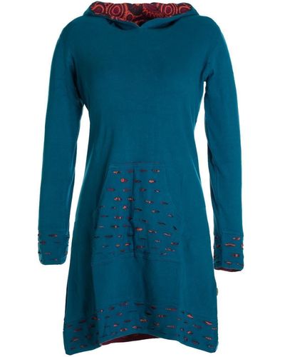 Vishes Midikleid Langarm-Shirtkleid Hoodie-Kleid mit Kapuze Übergangskleid, Jerseykleid - Blau