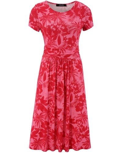 Aniston SELECTED Sommerkleid mit Palmen und Blüten in Knallfarbe - Rot