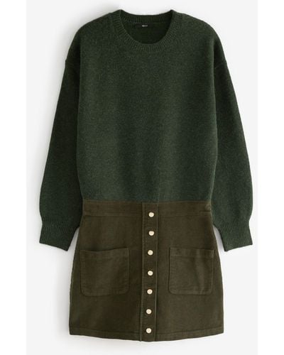 Next Kleid 2-in--Pulloverkleid aus Cord mit Knöpfen (1-tlg) - Grün