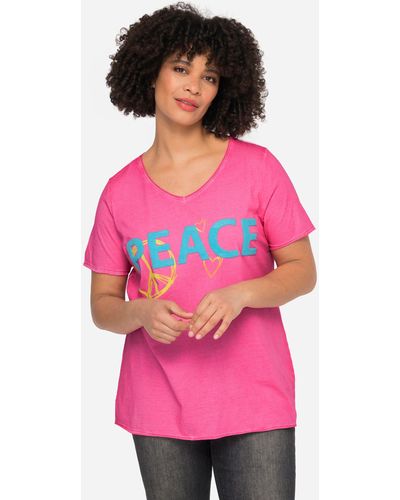 Angel of Style Rundhalsshirt T-Shirt PEACE Druck Rundhals Halbarm - Pink