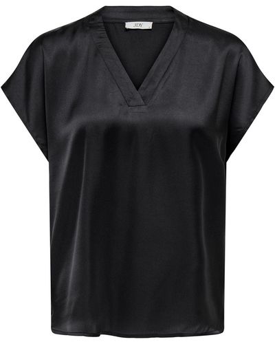 Jacqueline De Yong Kurzarm Bluse V-Ausschnitt Business T-Shirt JDYFIFI 5384 in Schwarz-2