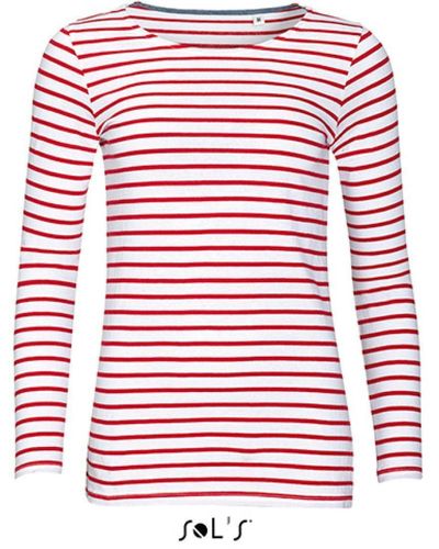 Sol's Langarmshirt Longsleeve Striped T-Shirt Marine gestreift - Rot