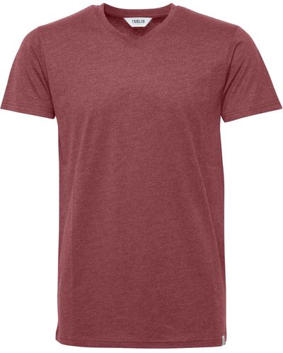 Solid V-Shirt SDBedo Kurzarmshirt mit Melange Effekt - Rot