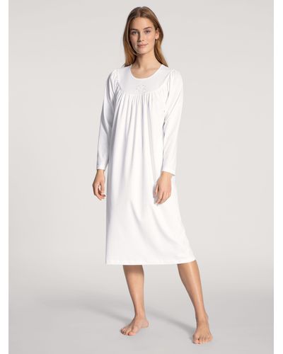 CALIDA Nachthemd Soft Cotton Schlafhemd ca. 110 cm lang, Comfort Fit, Raglanschnitt - Weiß