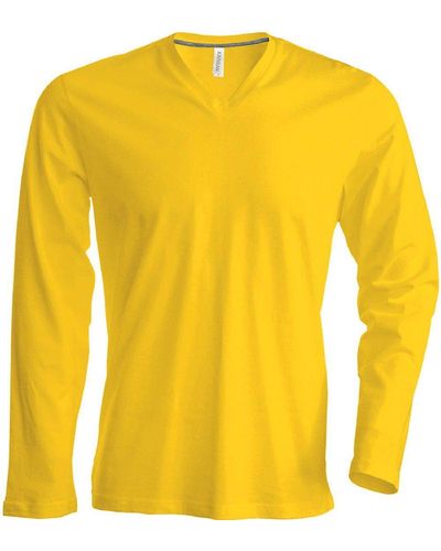 Kariban Rundhalsshirt K358 V-Neck T-Shirt langarm enzymgewaschen - Gelb