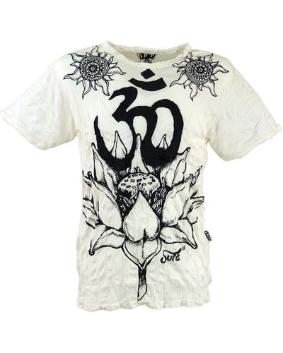 Guru-Shop Sure T-Shirt Lotus OM - weiß Goa Style, Festival, alternative Bekleidung