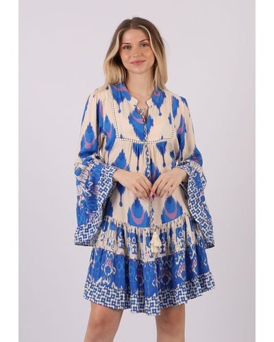 YC Fashion & Style Tunikakleid "-Chic Tunika-Kleid in Ikat-Optik" Alloverdruck, Boho, Hippie - Blau
