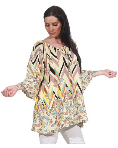 Aurela Damenmode Aurela mode Oversize-Shirt Bluse leichtes Strandshirt sommerliche Tunika angenehmes Baumwollmaterial - Mettallic