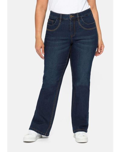 Sheego Bootcut-Jeans Große Größen mit verstellbarem Bund - Blau