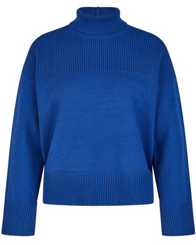 MARC AUREL Rollkragenpullover Turtleneck-Pullover mit verlängertem Rückenteil - Blau