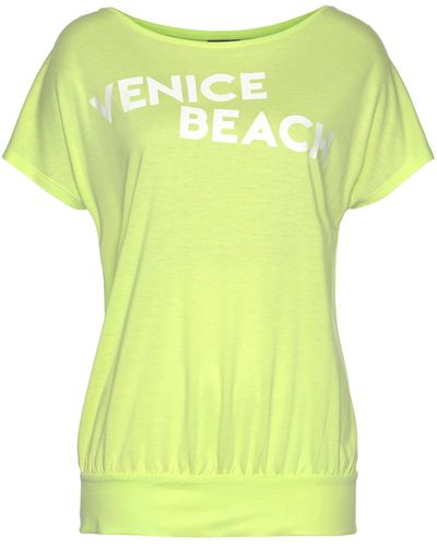 Venice Beach Kurzarmshirt mit Logodruck vorne, T-Shirt, Strandshirt, sportlich-sommerlich - Gelb