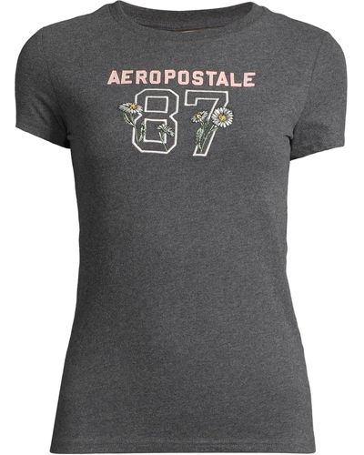 Aéropostale T-Shirt (1-tlg) Stickerei - Schwarz
