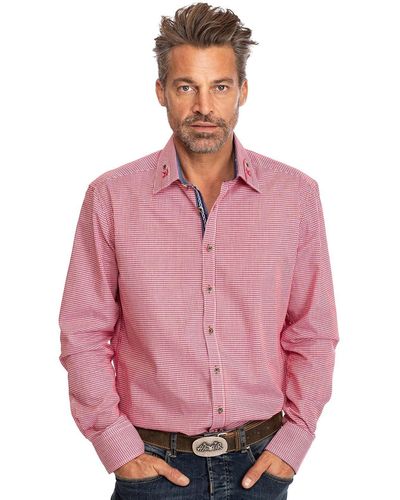 OS-Trachten Trachtenhemd Karo Langarmhemd MAISACH rot (Slim Fit) - Pink