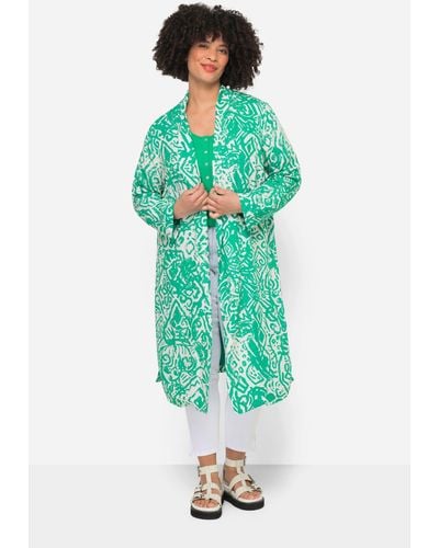 Angel of Style Tunika Kimono Alloverdruck offene Form weiter Langarm - Grün