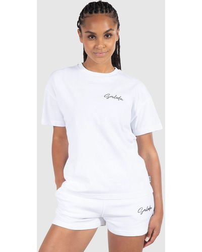 Smilodox T-Shirt Talia Oversize, 100% Baumwolle - Weiß