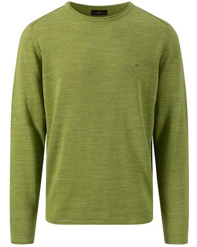 Fynch-Hatton Langarmshirt in melierter Optik und mit Logo-Stickerei - Grün