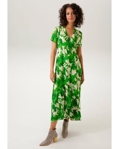 Aniston CASUAL Wickelkleid mit graphischem Blumendruck - Grün