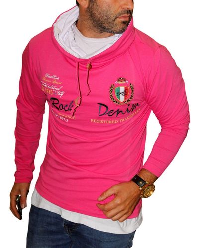 Blackrock Langarmshirt Henleyshirt Longsleeve mit Kapuzenkragen Sweatshirt - Pink