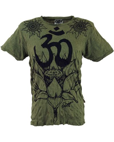 Guru-Shop Sure T-Shirt Lotus OM - olive Goa Style, Festival, alternative Bekleidung - Grün