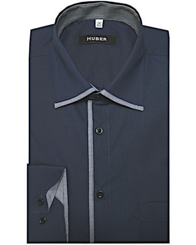 Huber Hemden Langarmhemd HU-0459 Kontraststoff, Regular Fit-bequemer Schnitt, Made in EU - Blau