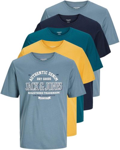 Jack & Jones Print- Bedrucktes T-Shirt aus Baumwolle (5er-Pack) - Blau