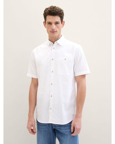 Tom Tailor Langarmhemd Kurzarmhemd mit Brusttasche - Weiß