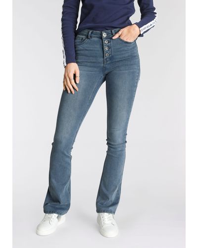 Arizona Bootcut-Jeans Ultra Stretch High Waist mit durchgehender Knopfleiste - Blau