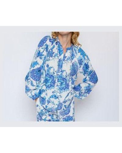 Emily Van Den Bergh Hemdbluse Bluse floral weiß blau - Schwarz
