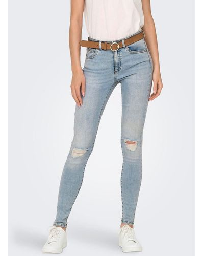 ONLY Skinny-fit-Jeans ONLWAUW MID WAIST KNEE DES PIM mit Destroyed Effekt - Blau